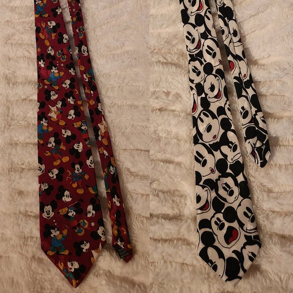 Disney Mickey Mouse Multi-Face Ties (Set of 2) – Burgundy & Black/White Novelty - Picture 3 of 12
